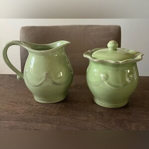 Juliska Pottery Berry & Thread Cream And Sugar Set HTF Celadon color Rare